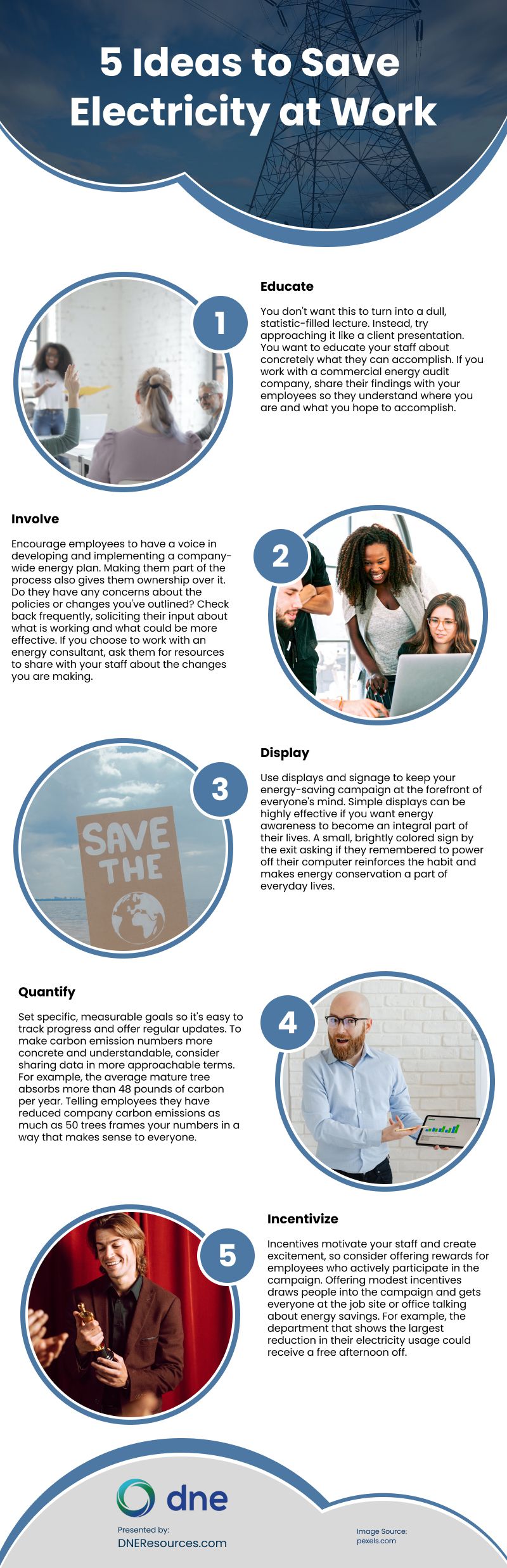 5 Ideas to Save Electricity at Work Infographic